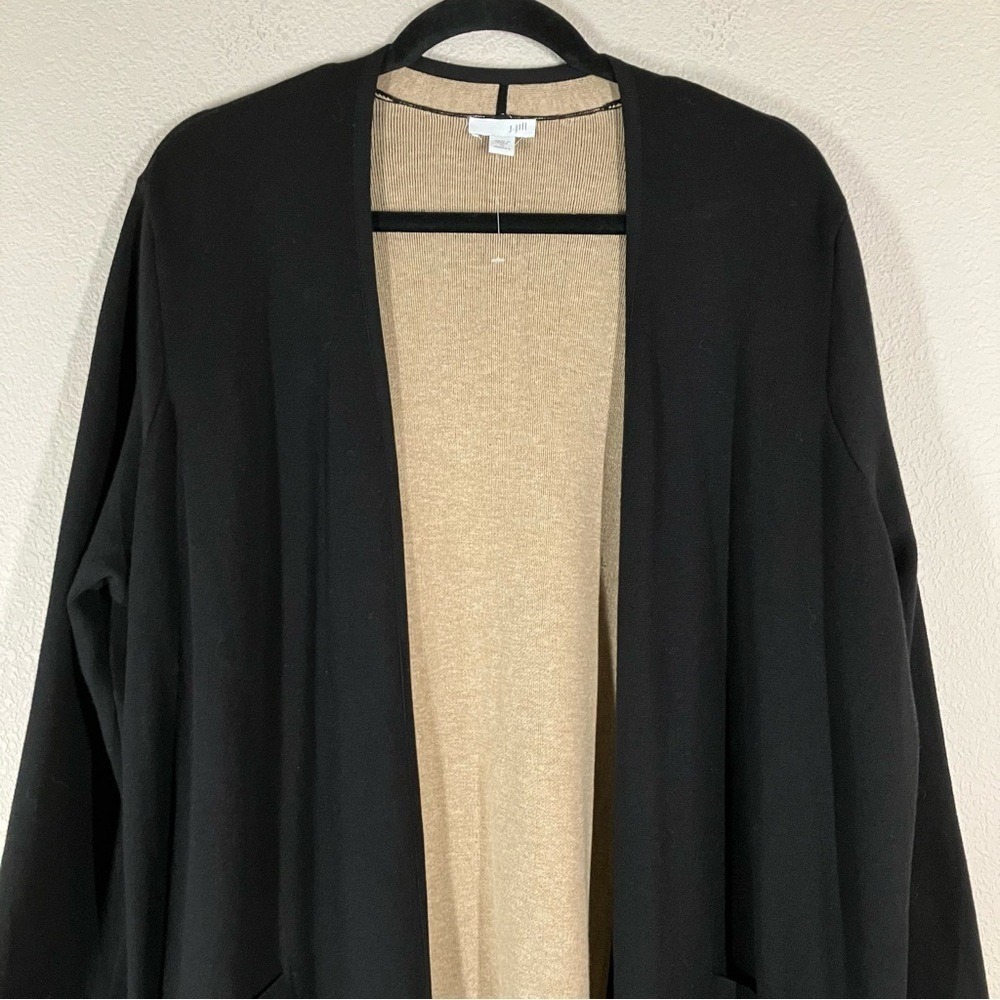 J JILL Longline Cotton Cardigan Duster Sweater 1X Pockets Minimalist Work Black - Picture 3 of 11